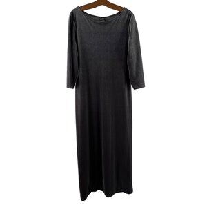 JD Long Sleeve Velvet Maxi Dress Size 16 Charcoal Gray Side Slits Made In USA